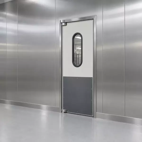 Жесткая маятниковая распашная дверь одностворчатая из сэндвич панелей 280*100